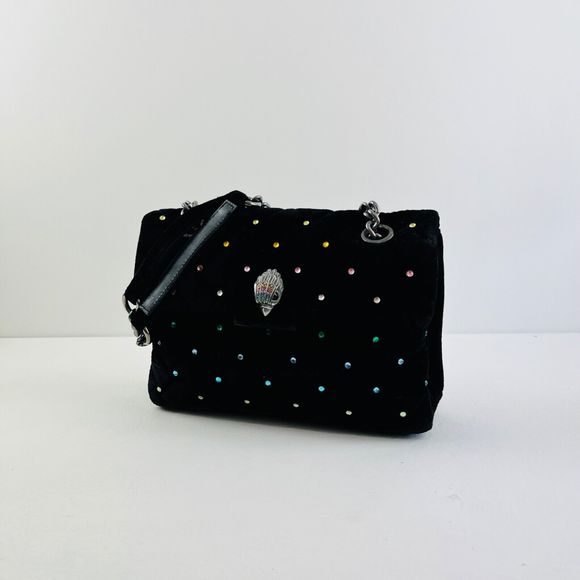 Kurt Geiger Kensington Handbag Medium  Black Velvet Rainbow Crystal Crossbody - Picture 4 of 14